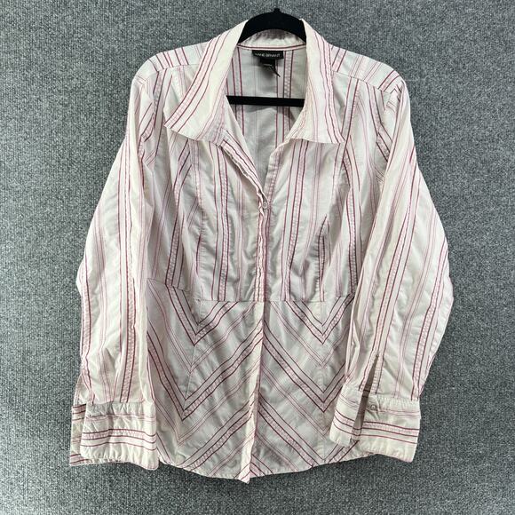 Lane Bryant Shirt Womens 22/24 Pink White Striped Button Down Stretch Plus Size - Picture 1 of 10